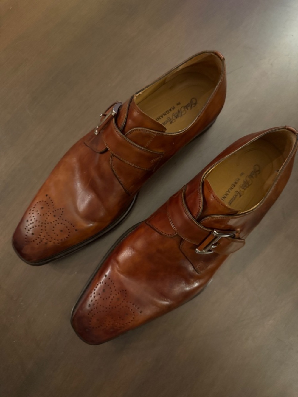 Magnanni Cognac Leather Single Monk Strap Dress Shoes